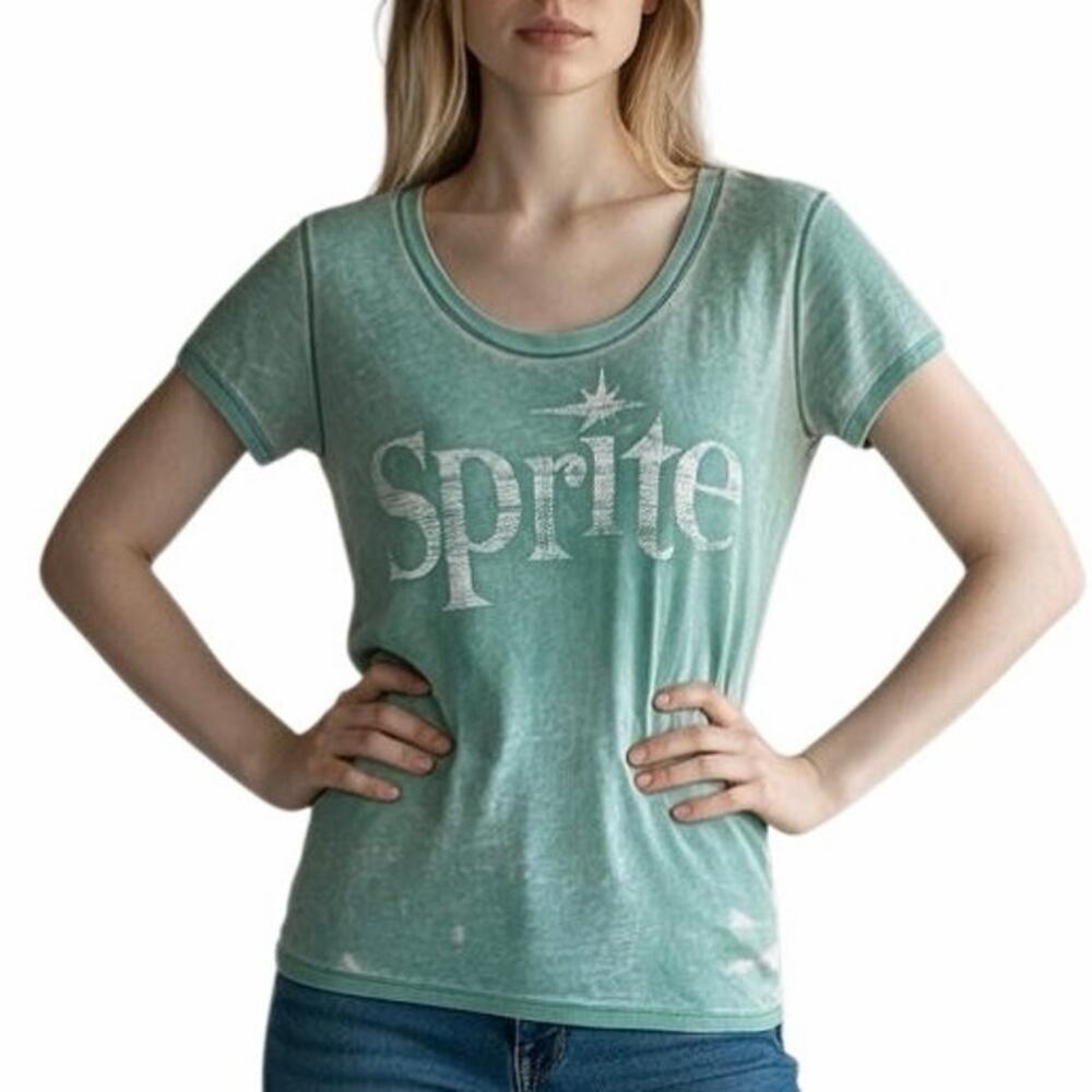 Coca-Cola Vintage Sprite Distressed Green Scoop Neck T-Shirt Size XL